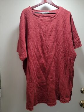 NATURAL LIFE Washed Red Oversized Crinkled Short Sleeve Dress